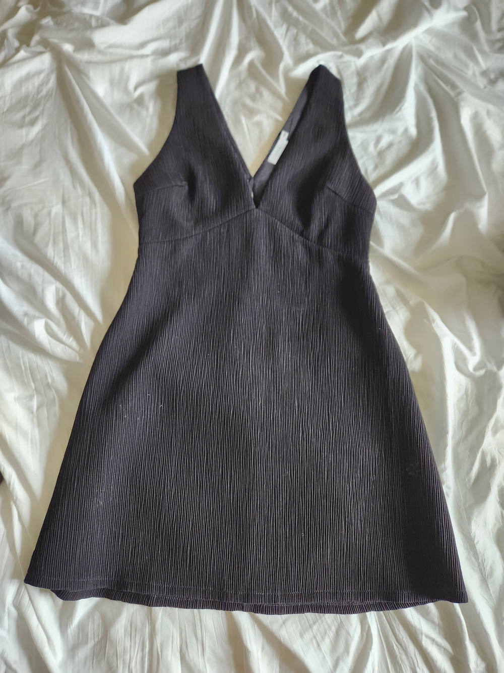Lush Black Textured V-Neck Mini Dress